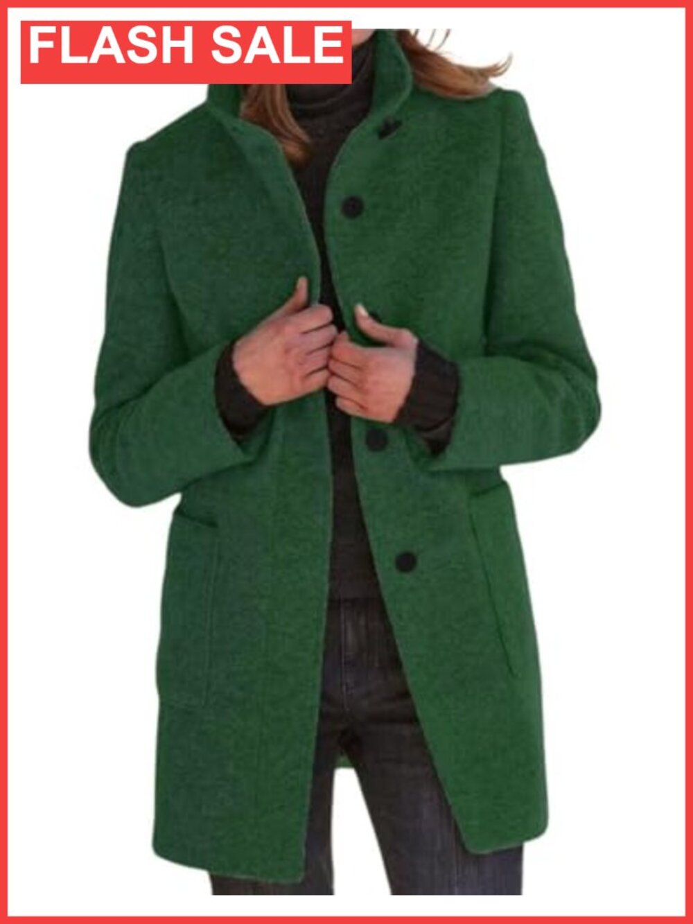 Women's Wool Blend Pea Coat Stand Collar Single Breast Thicken Long Winter